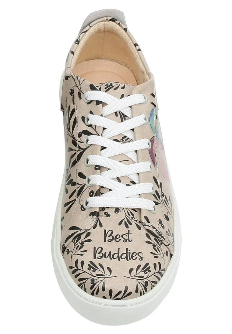 Kadın Vegan Deri Bej Sneakers - Best Buddies Tasarım