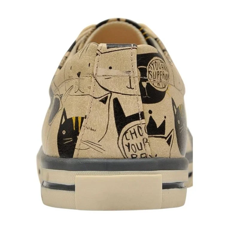 Kadın Vegan Deri Bej Sneakers - Monochrome Cats Tasarım