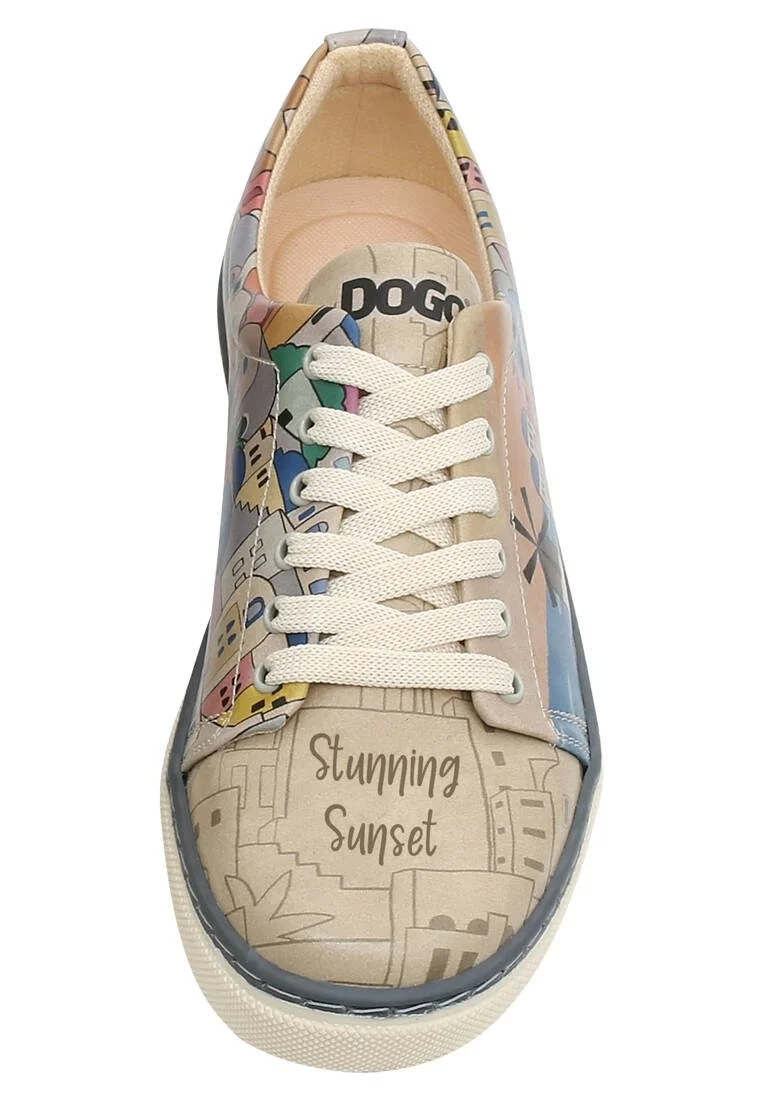 Kadın Vegan Deri Bej Sneakers - Stunning Sunset Tasarım