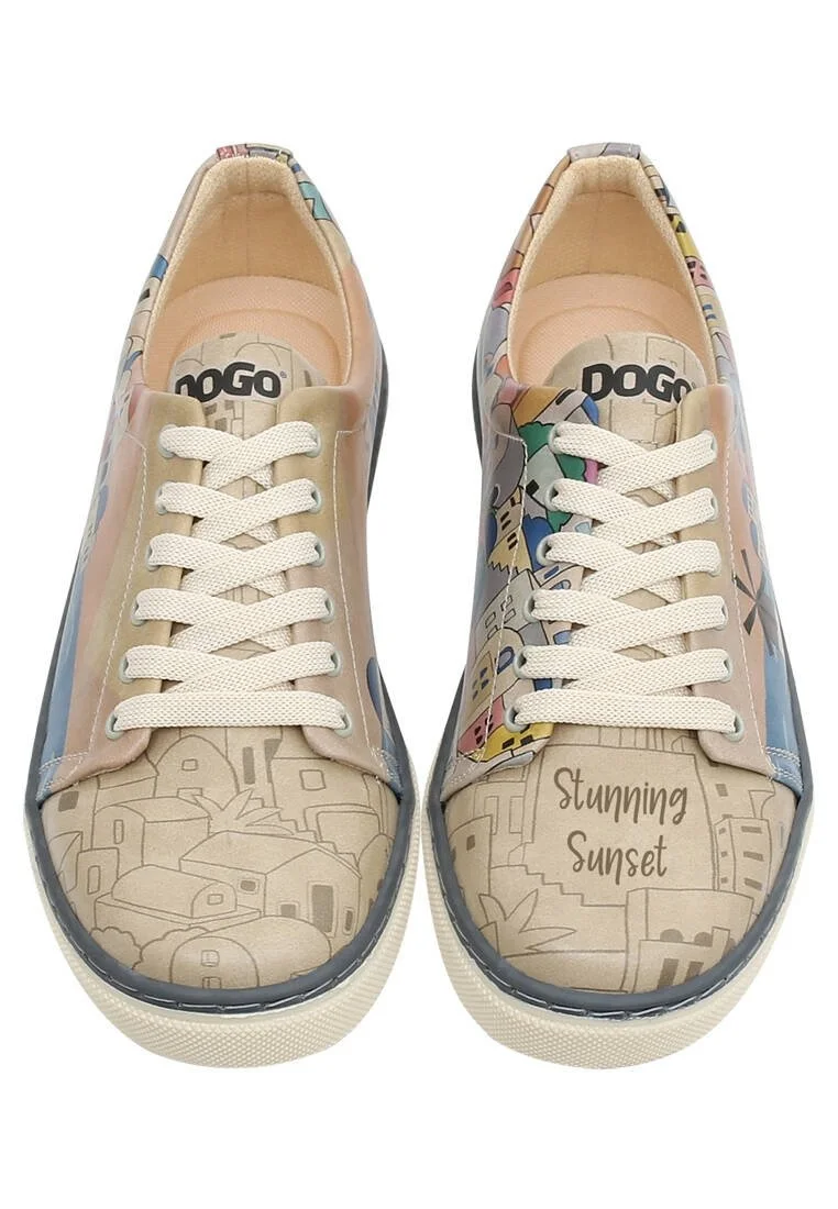 Kadın Vegan Deri Bej Sneakers - Stunning Sunset Tasarım