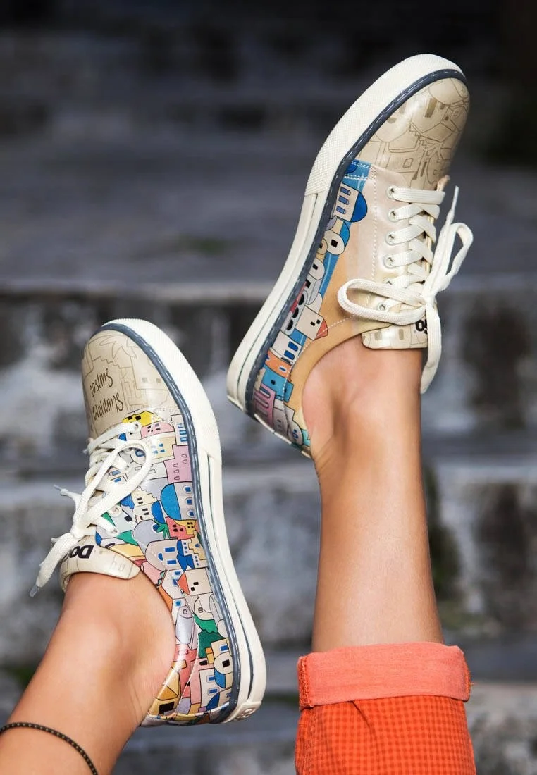 Kadın Vegan Deri Bej Sneakers - Stunning Sunset Tasarım