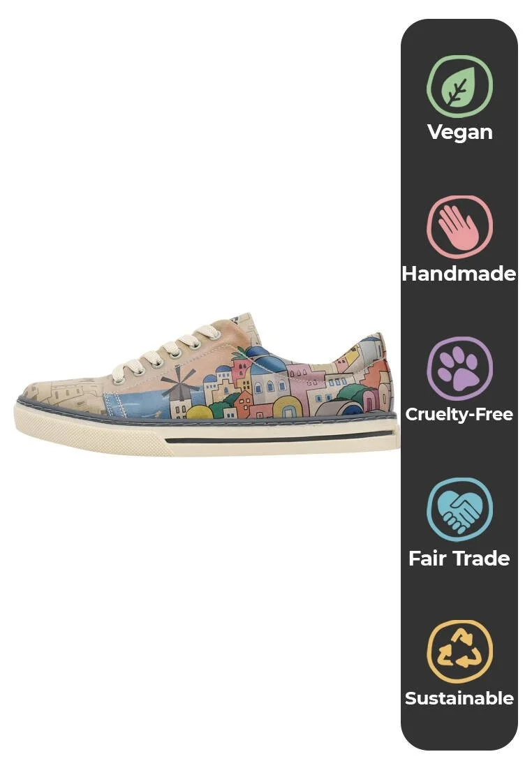 Kadın Vegan Deri Bej Sneakers - Stunning Sunset Tasarım