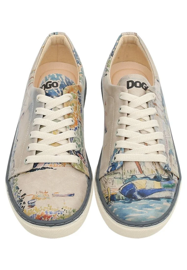 Kadın Vegan Deri Bej Sneakers - Watercolor and Sailors Tasarım