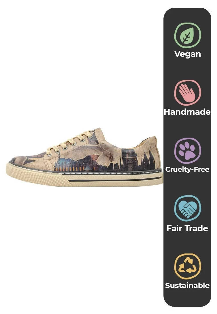 Kadın Vegan Deri Bej Sneakers - Warner Bros Gryffindor Gang Harry Potter Tasarım