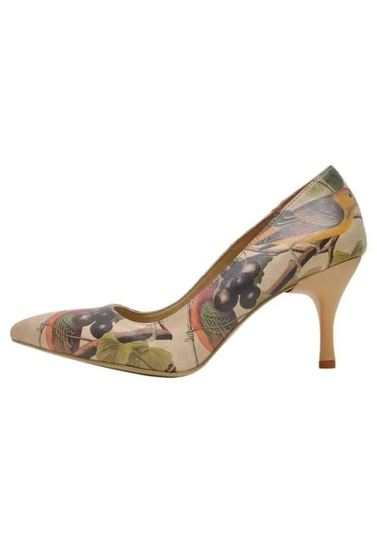 Kadın Vegan Deri Bej Stiletto - Carving Bird Tasarım