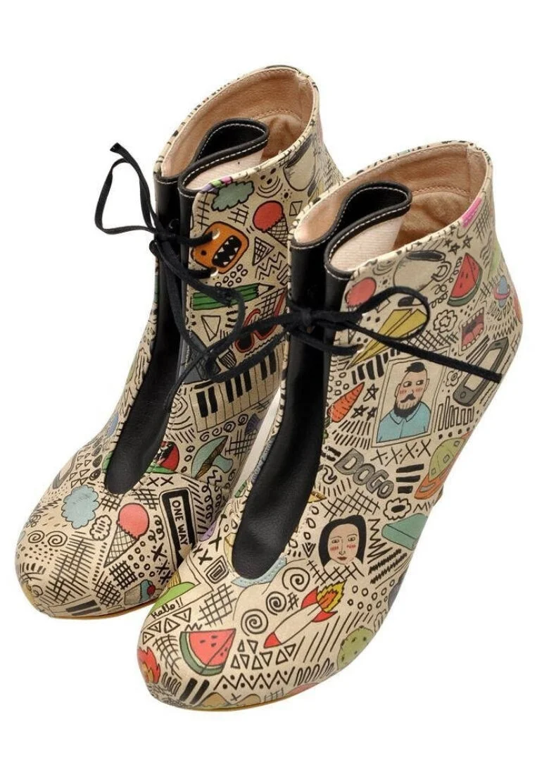Kadın Vegan Deri Bej Topuklu Bootie - Doodle Tasarım