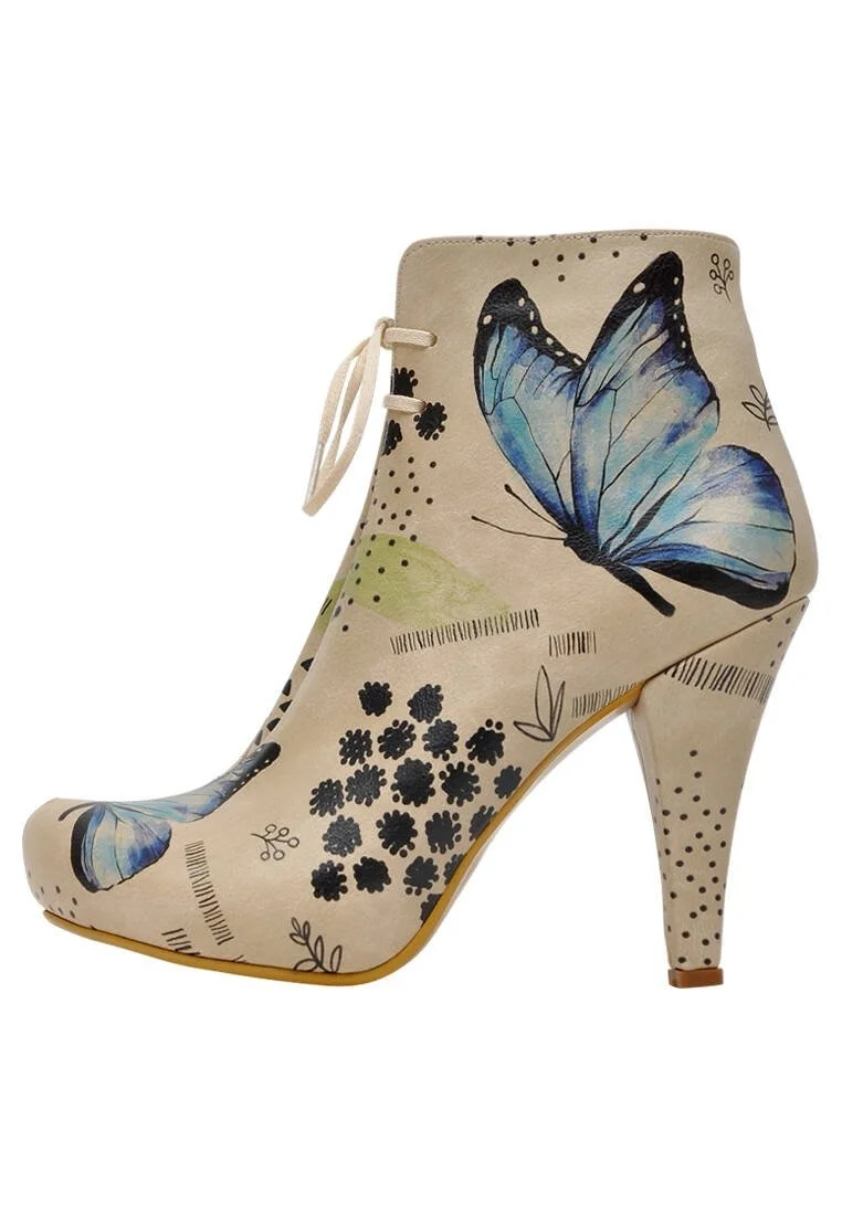 Kadın Vegan Deri Bej Topuklu Bootie - Use Your Wings Tasarım