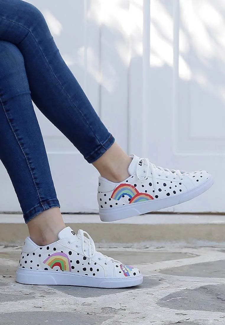Kadın Vegan Deri Beyaz Günlük Sneakers - More Self Love Tasarım