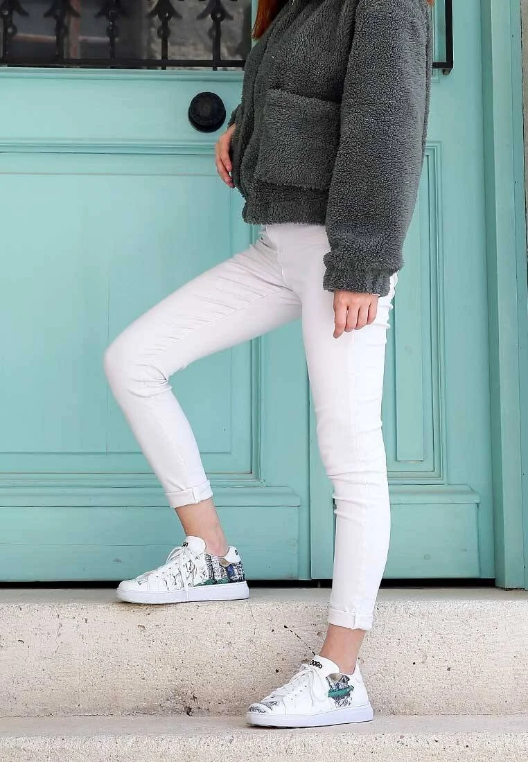 Kadın Vegan Deri Beyaz Günlük Sneakers - Time To Go Tasarım