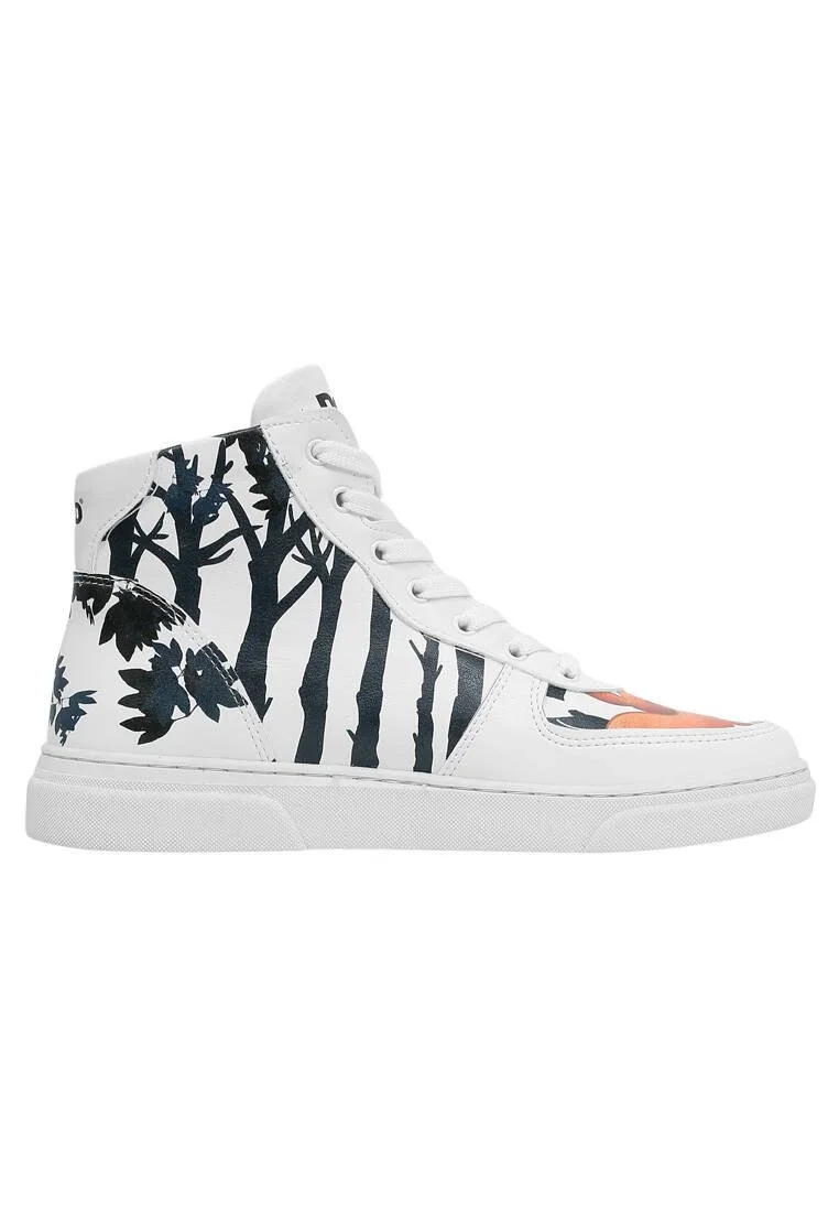 Kadın Vegan Deri Beyaz High Sneakers - Cuddling Season Tasarım