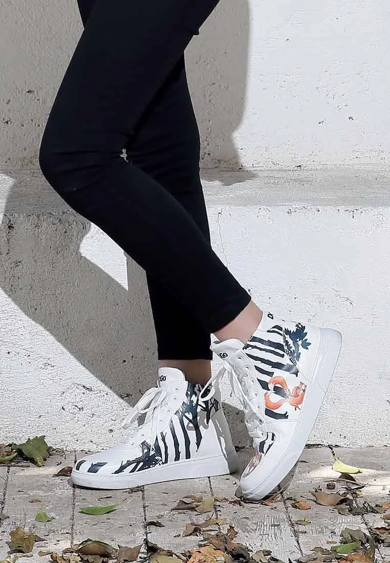 Kadın Vegan Deri Beyaz High Sneakers - Cuddling Season Tasarım