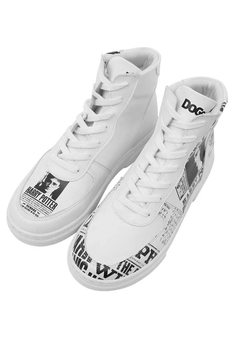 Kadın Vegan Deri Beyaz High Sneakers - Warner Bros Daily Prophet Harry Potter Tasarım