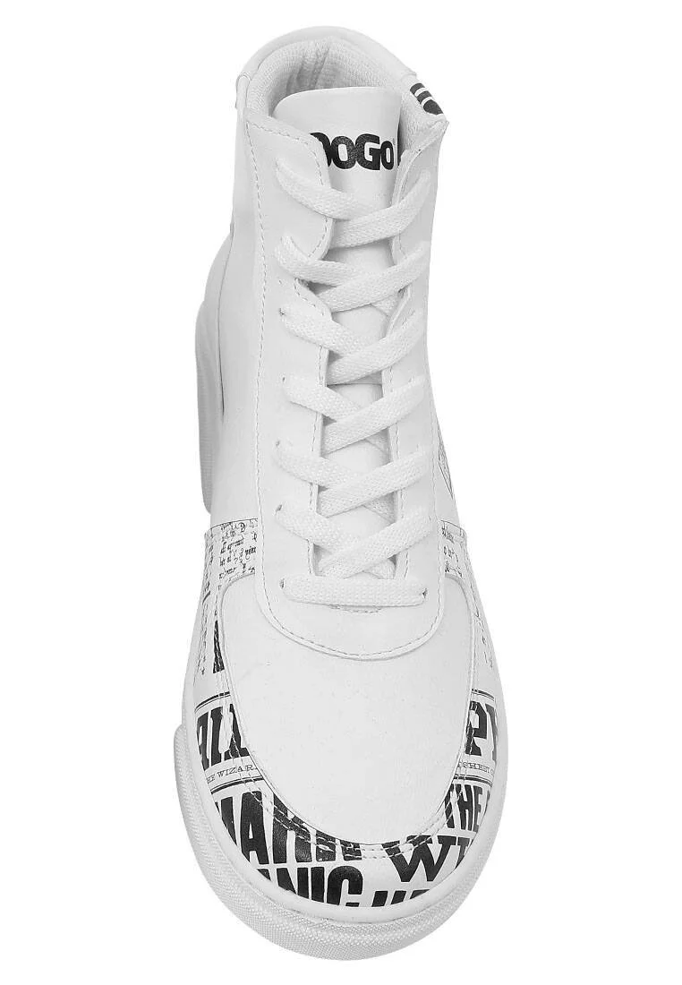 Kadın Vegan Deri Beyaz High Sneakers - Warner Bros Daily Prophet Harry Potter Tasarım