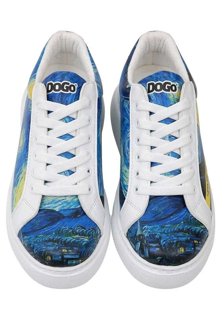 Kadın Vegan Deri Beyaz Sneakers - Vincent van Gogh The Starry Night Muse Tasarım