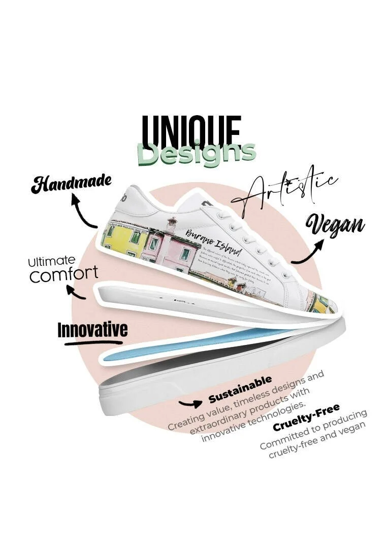 Kadın Vegan Deri Beyaz Sneakers - Burano Island Tasarım