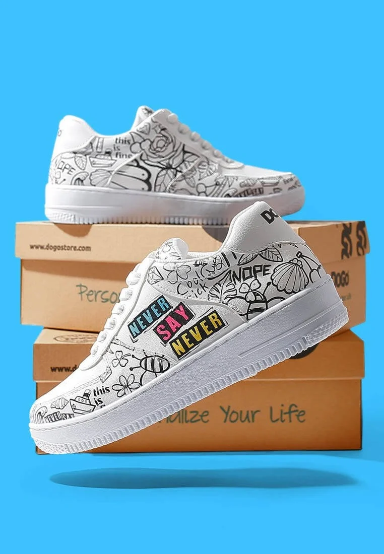 Kadın Vegan Deri Beyaz Sneakers - Never Say Never Tasarım
