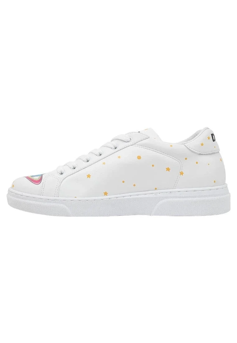Kadın Vegan Deri Beyaz Sneakers - Cat Planets Tasarım