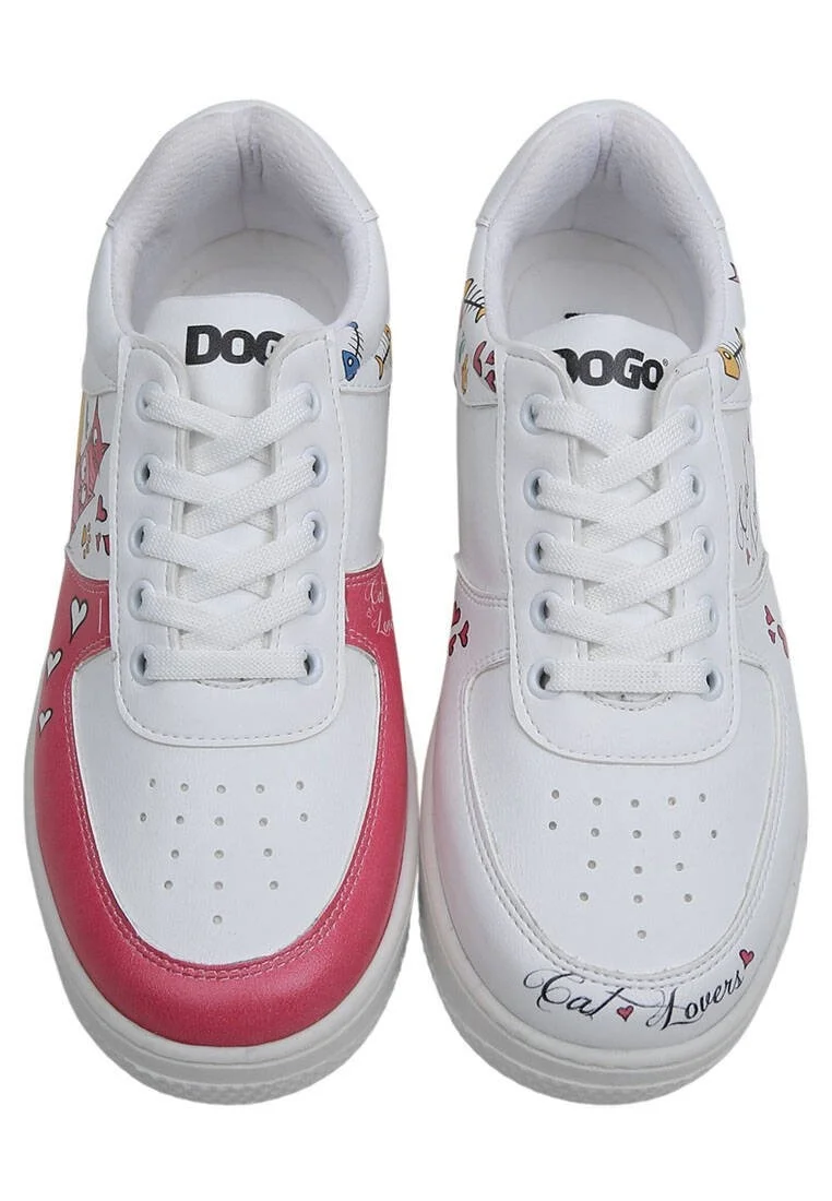 Kadın Vegan Deri Beyaz Sneakers - Cat Lovers Tasarım