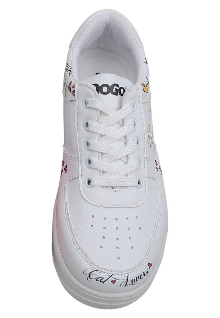Kadın Vegan Deri Beyaz Sneakers - Cat Lovers Tasarım