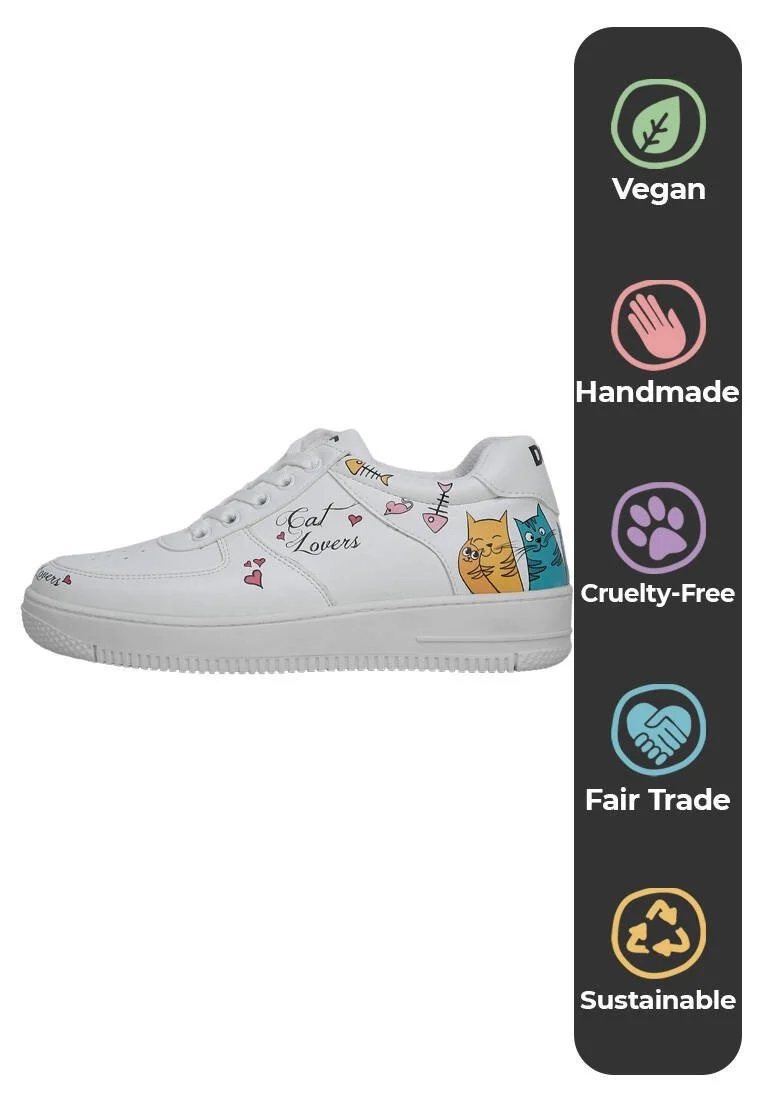 Kadın Vegan Deri Beyaz Sneakers - Cat Lovers Tasarım