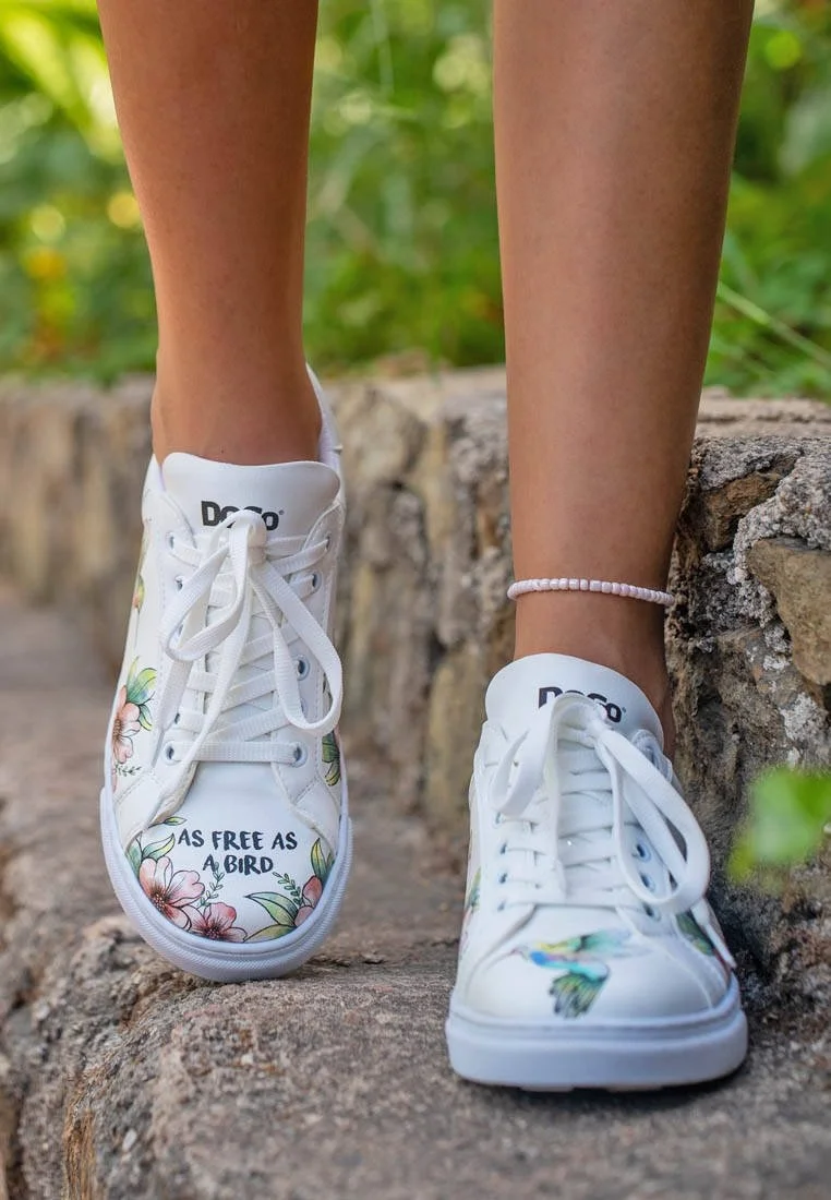 Kadın Vegan Deri Beyaz Sneakers - As Free As a Bird Tasarım