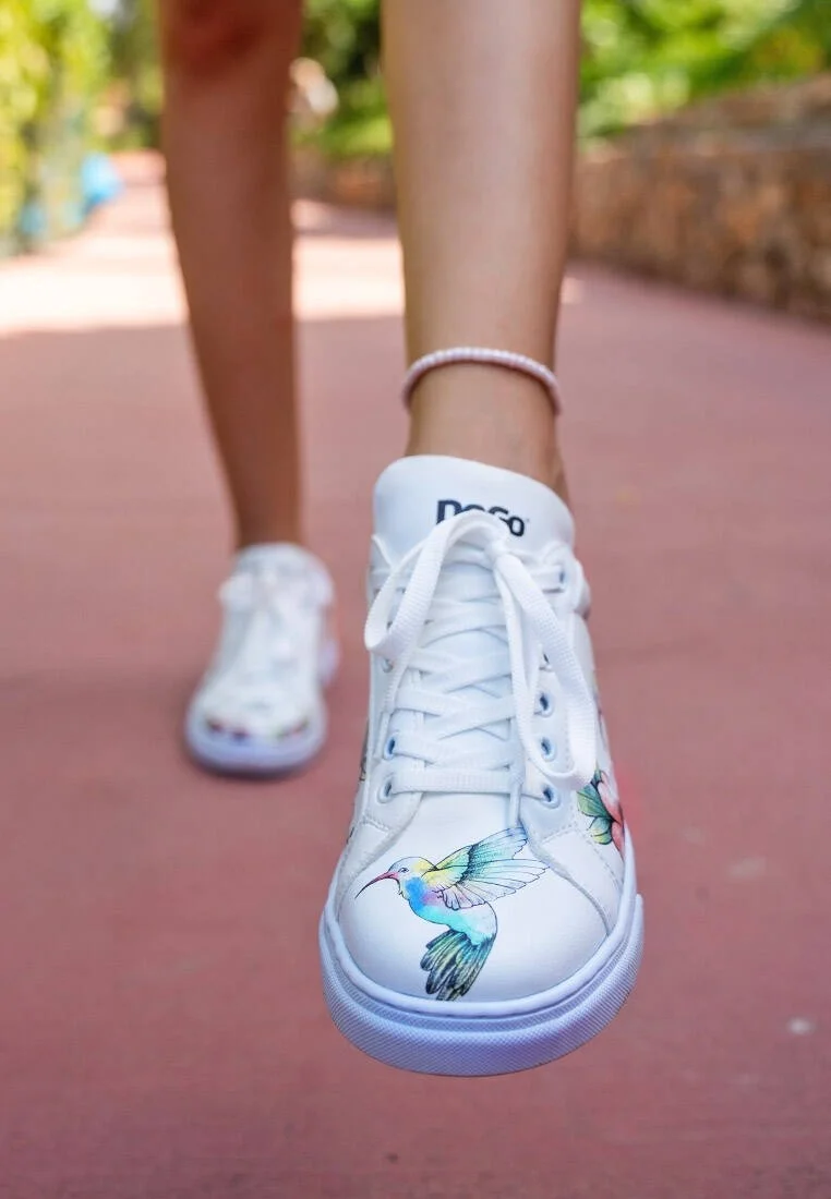 Kadın Vegan Deri Beyaz Sneakers - As Free As a Bird Tasarım