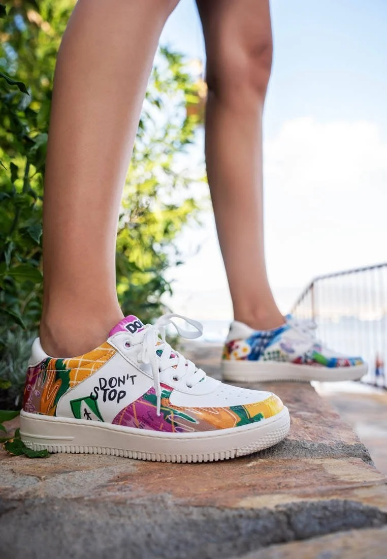 Kadın Vegan Deri Beyaz Sneakers - No More Drama Tasarım