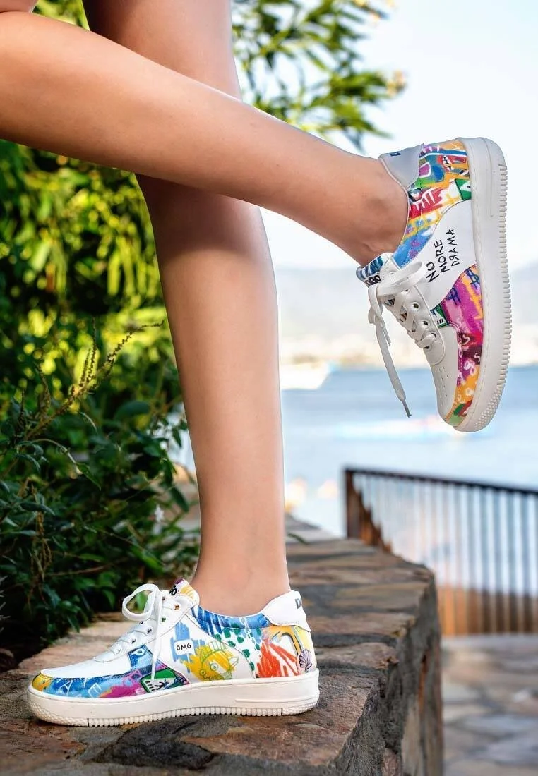 Kadın Vegan Deri Beyaz Sneakers - No More Drama Tasarım