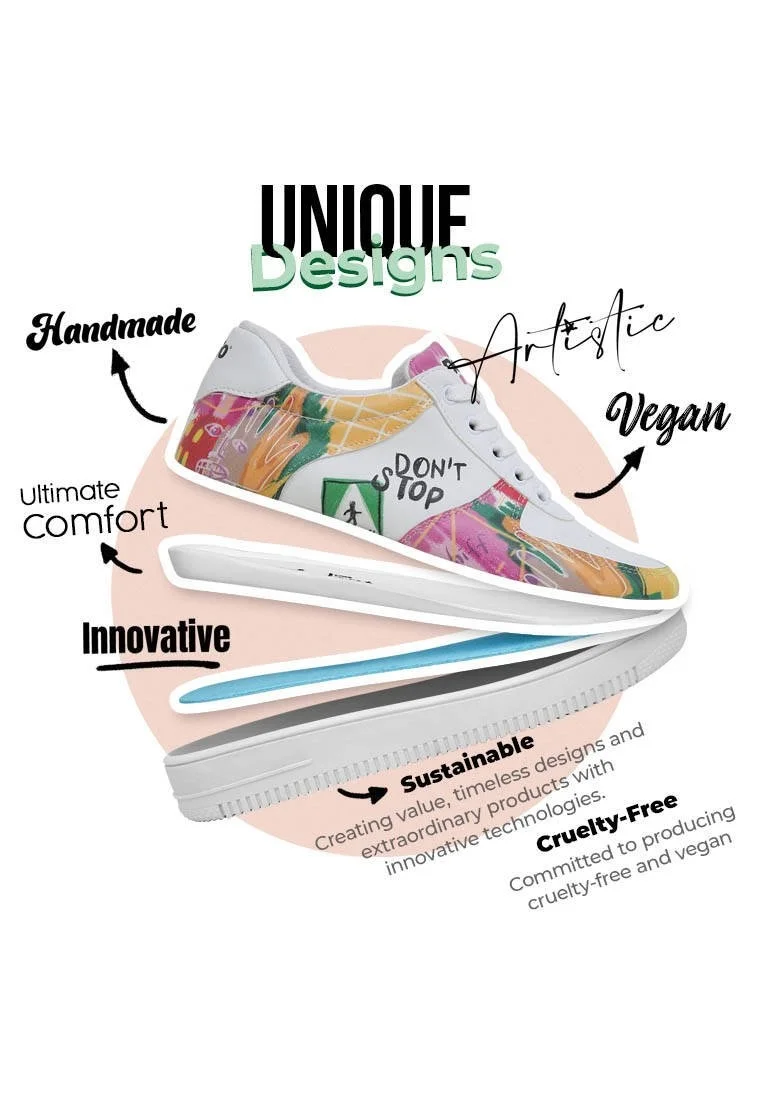 Kadın Vegan Deri Beyaz Sneakers - No More Drama Tasarım