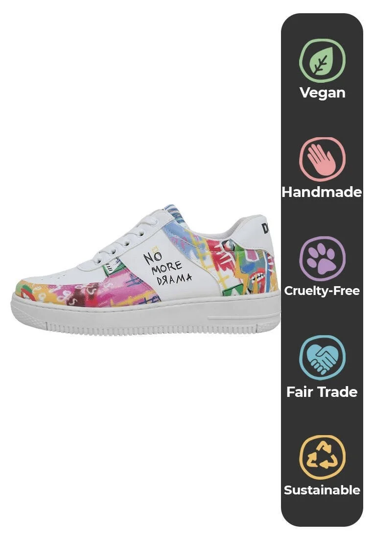 Kadın Vegan Deri Beyaz Sneakers - No More Drama Tasarım