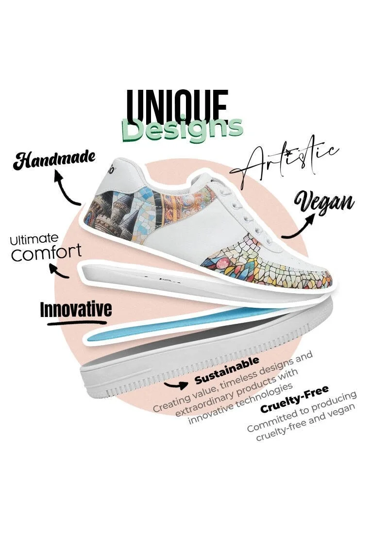 Kadın Vegan Deri Beyaz Sneakers - Mosaical Tasarım