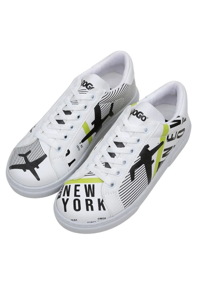 Kadın Vegan Deri Beyaz Sneakers - New York Ticket Tasarım