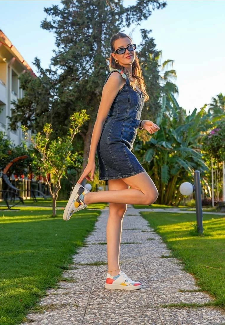 Kadın Vegan Deri Beyaz Sneakers - Bauhaus Birdie Tasarım