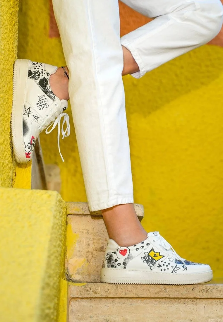 Kadın Vegan Deri Beyaz Sneakers - Icon Tasarım