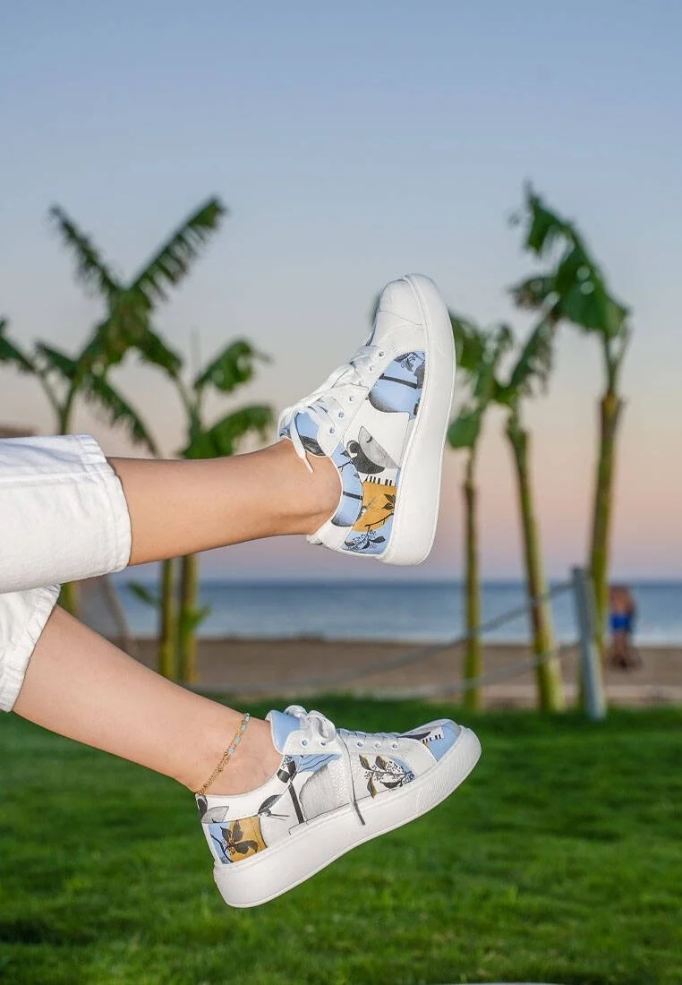 Kadın Vegan Deri Beyaz Sneakers - Deep Thought with The Deep Tasarım