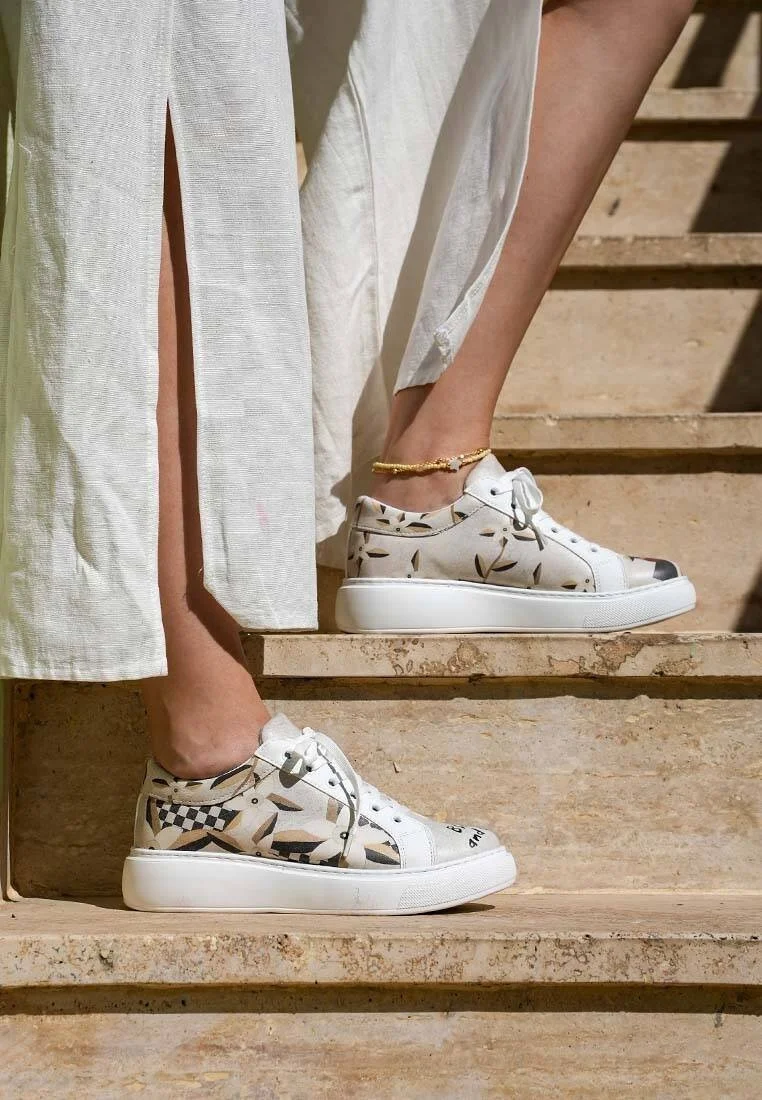 Kadın Vegan Deri Beyaz Sneakers - Bloom and Grow Tasarım
