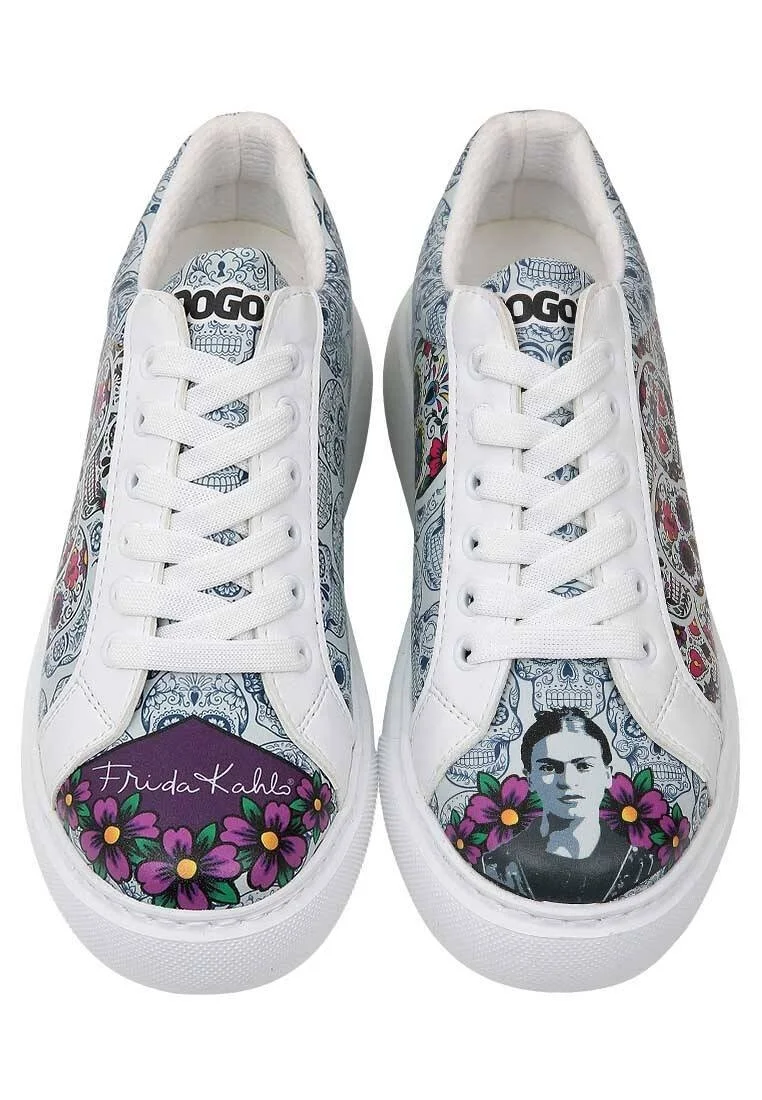 Kadın Vegan Deri Beyaz Sneakers - Remembrance Of Frida Kahlo Tasarım