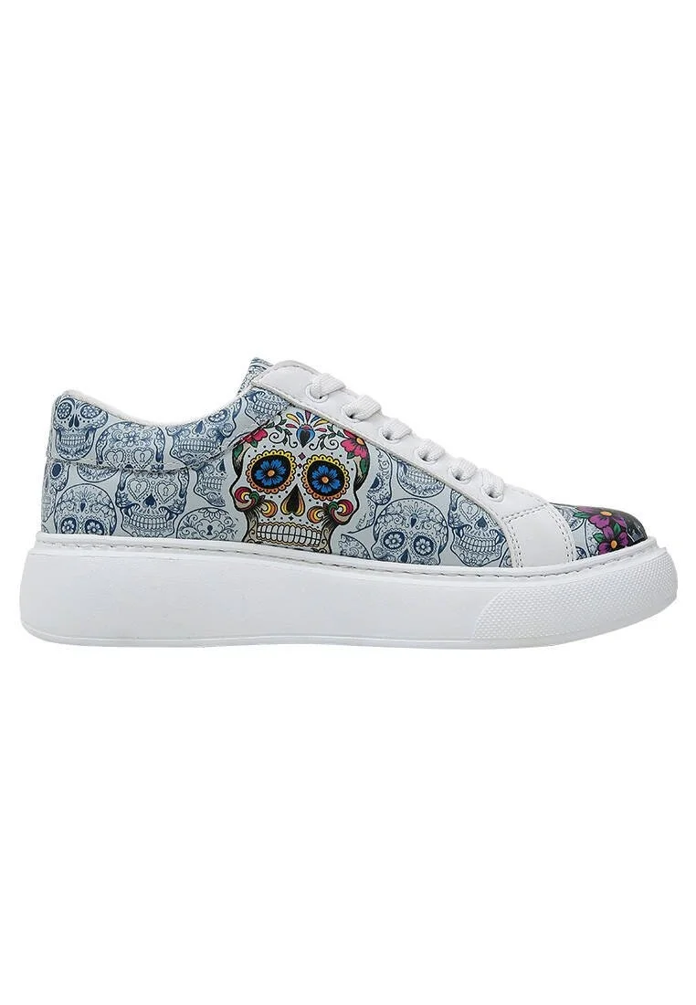 Kadın Vegan Deri Beyaz Sneakers - Remembrance Of Frida Kahlo Tasarım