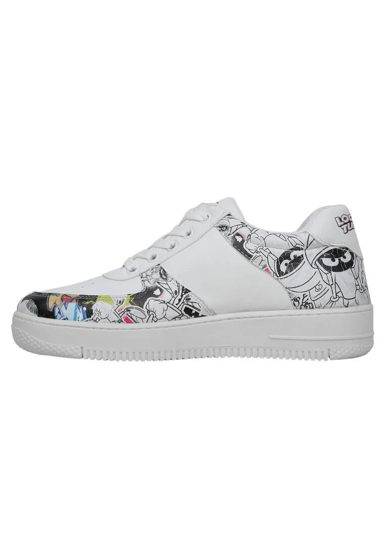 Kadın Vegan Deri Beyaz Sneakers - Warner Bros Marvin the Martian Stencil Tasarım