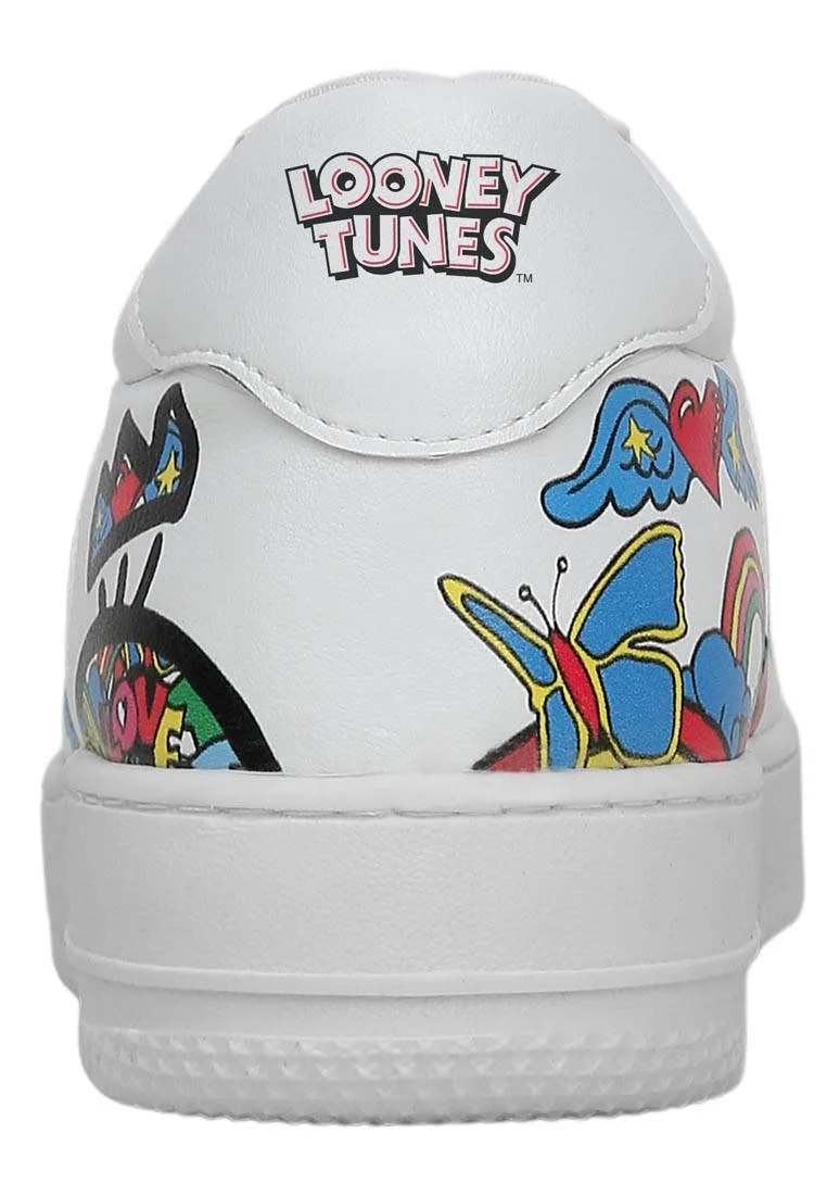 Kadın Vegan Deri Beyaz Sneakers - Warner Bros Tweety Love Tasarım