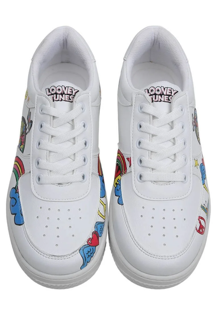 Kadın Vegan Deri Beyaz Sneakers - Warner Bros Tweety Love Tasarım