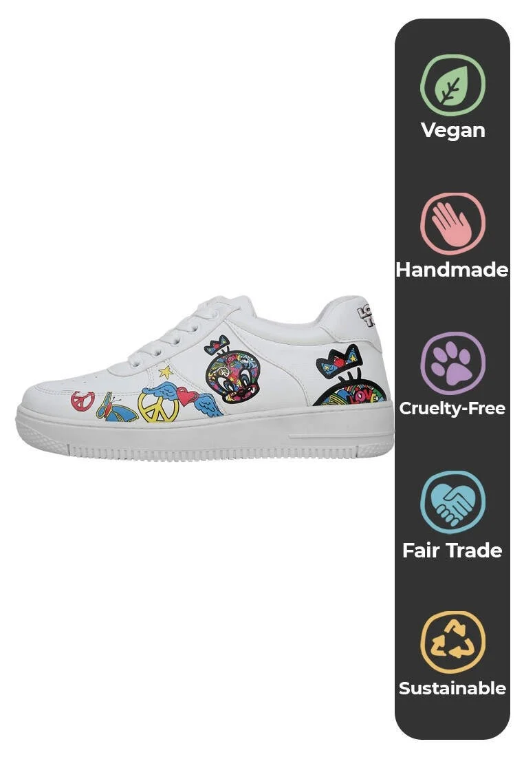 Kadın Vegan Deri Beyaz Sneakers - Warner Bros Tweety Love Tasarım