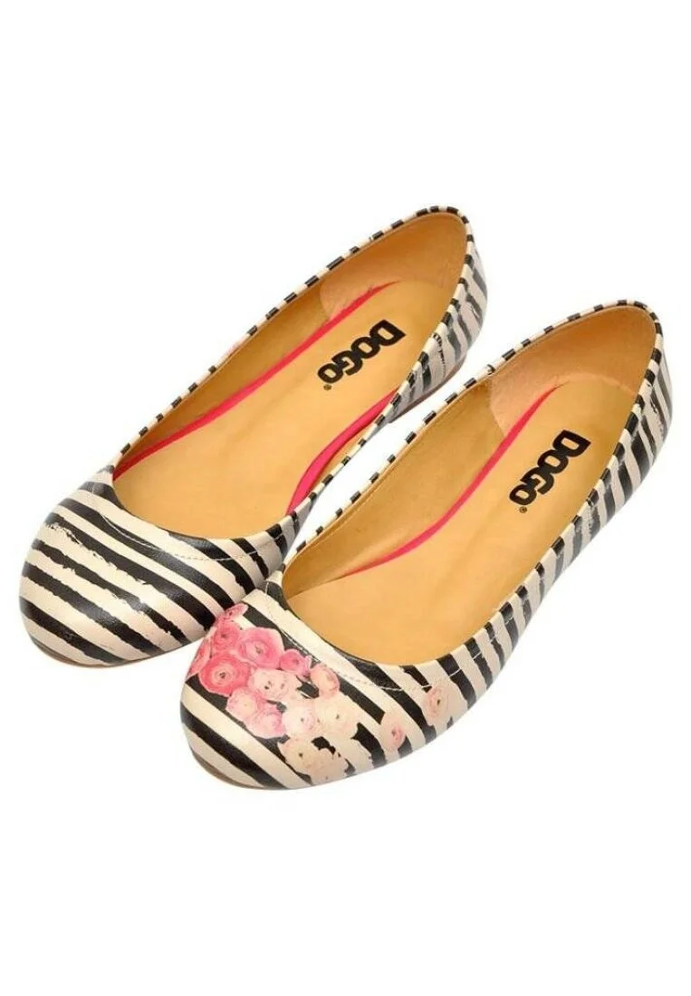 Kadın Vegan Deri Çok Renkli Babet - Roses on Stripes Tasarım