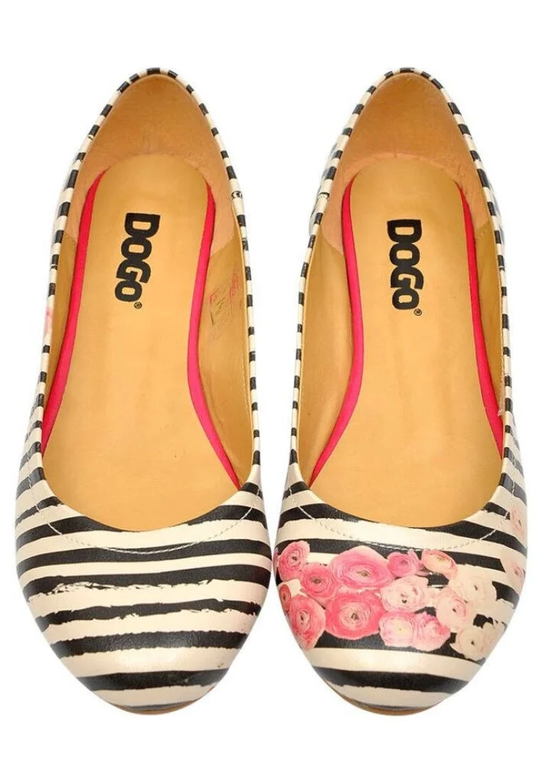 Kadın Vegan Deri Çok Renkli Babet - Roses on Stripes Tasarım