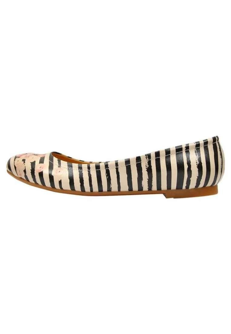 Kadın Vegan Deri Çok Renkli Babet - Roses on Stripes Tasarım
