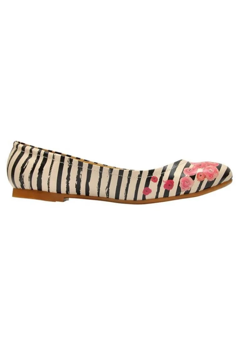 Kadın Vegan Deri Çok Renkli Babet - Roses on Stripes Tasarım