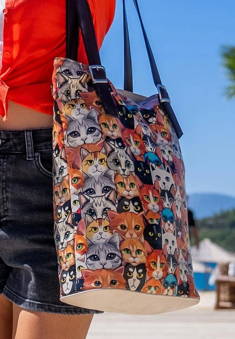 Kadın Vegan Deri Çok Renkli Omuz Çantası - Cat Audience Tasarım