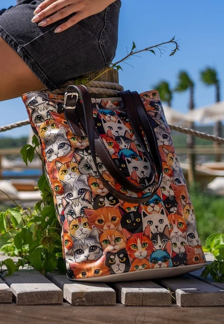 Kadın Vegan Deri Çok Renkli Omuz Çantası - Cat Audience Tasarım