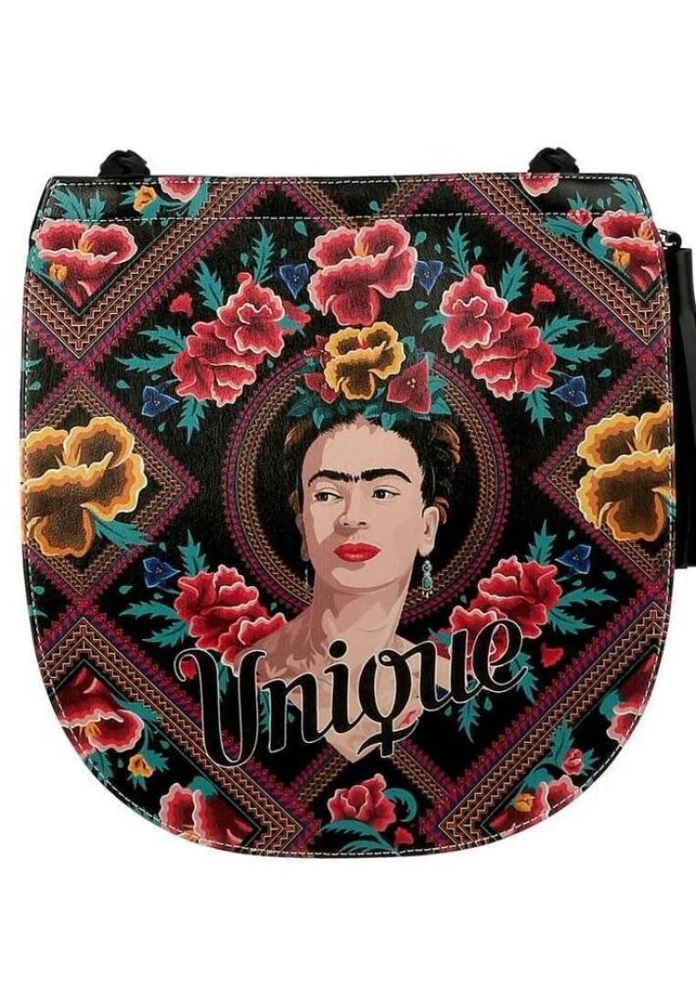 Kadın Vegan Deri Çok Renkli Omuz Çantası - Beauty In The Broken Frida Kahlo Tasarım