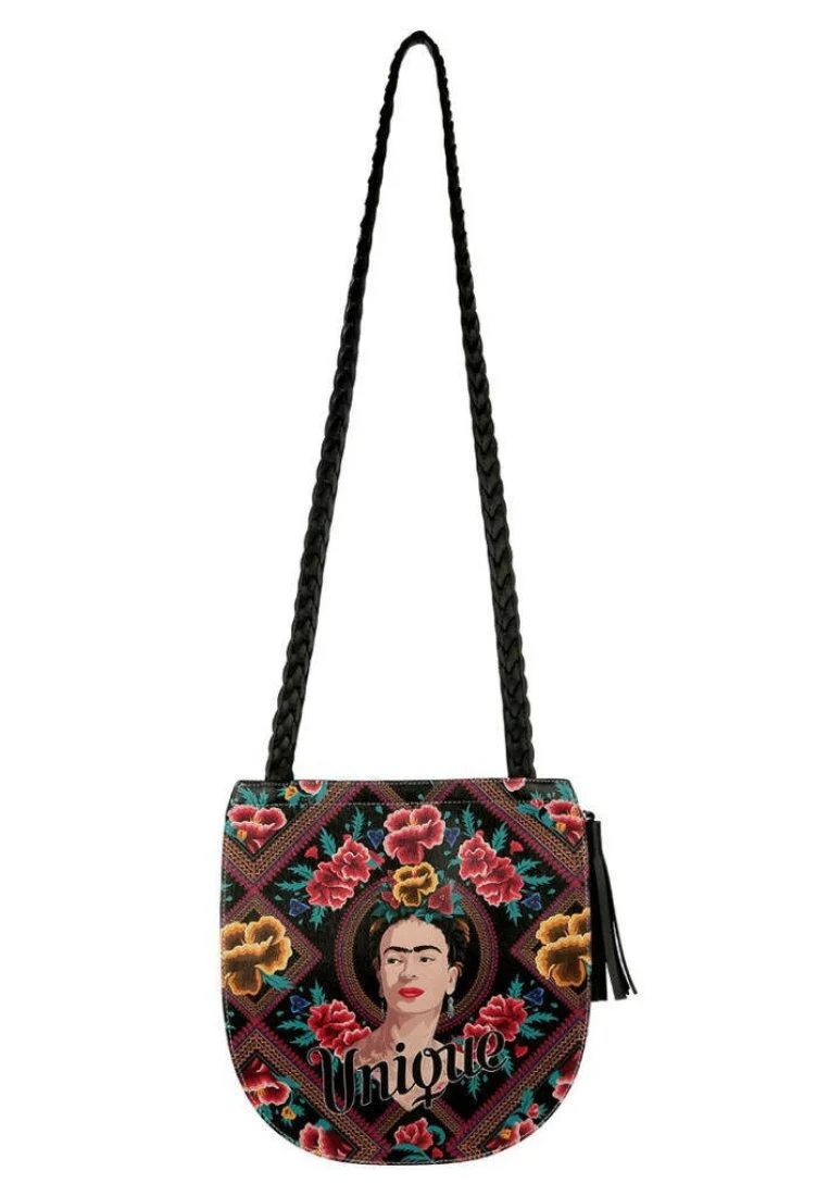 Kadın Vegan Deri Çok Renkli Omuz Çantası - Beauty In The Broken Frida Kahlo Tasarım